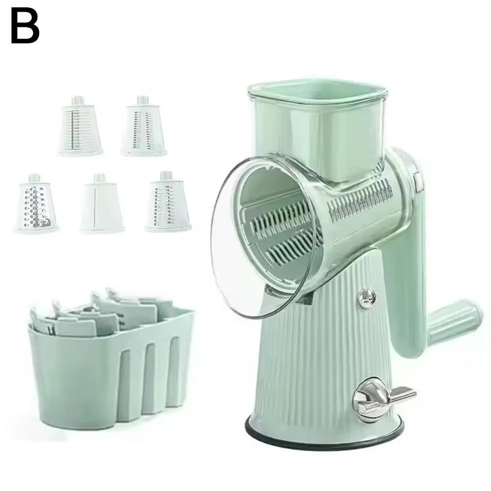5 in 1 Rotary Cheese Grater with Handle Manual Vegetable Suction Graters Slicer Strong Shredder Base Nuts with Grinder S6A6