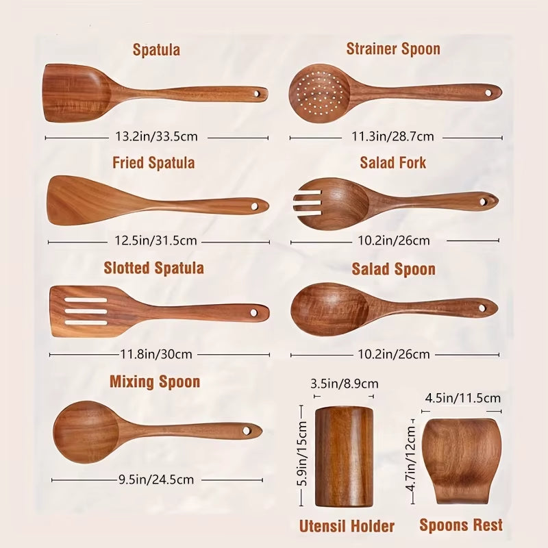 Wooden Spoons for Cooking - 9 Pcs 