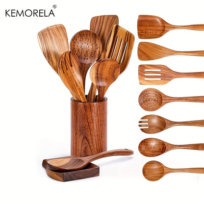 Wooden Spoons for Cooking - 9 Pcs 