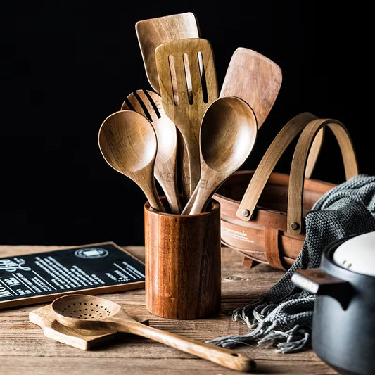 Wooden Spoons for Cooking - 9 Pcs 