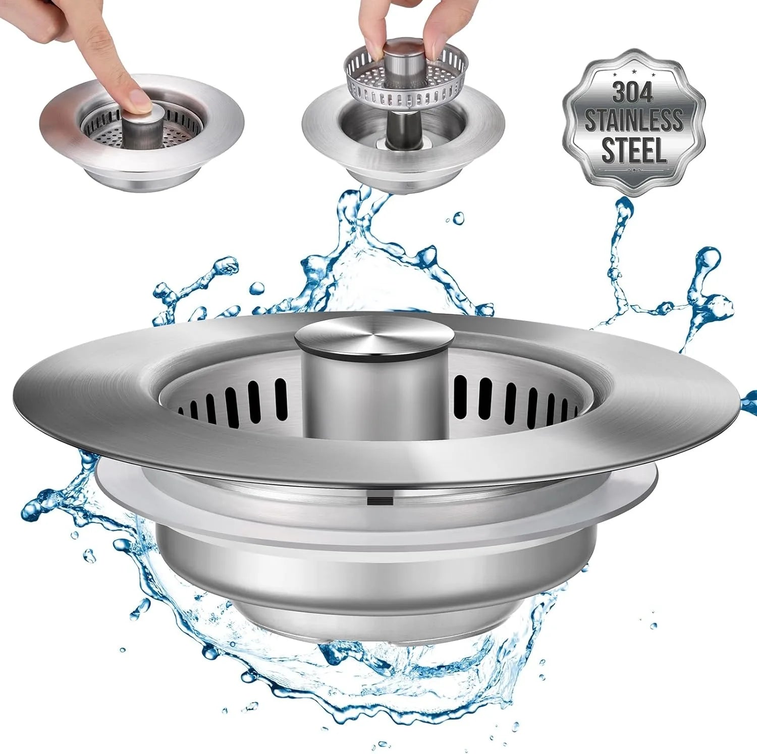 Kitchen Sink Drain Strainer Stainless Steel Pop up Sink Stopper Anti-Clogging Sink Food Catcher Basket Odor Filter Sink Plug