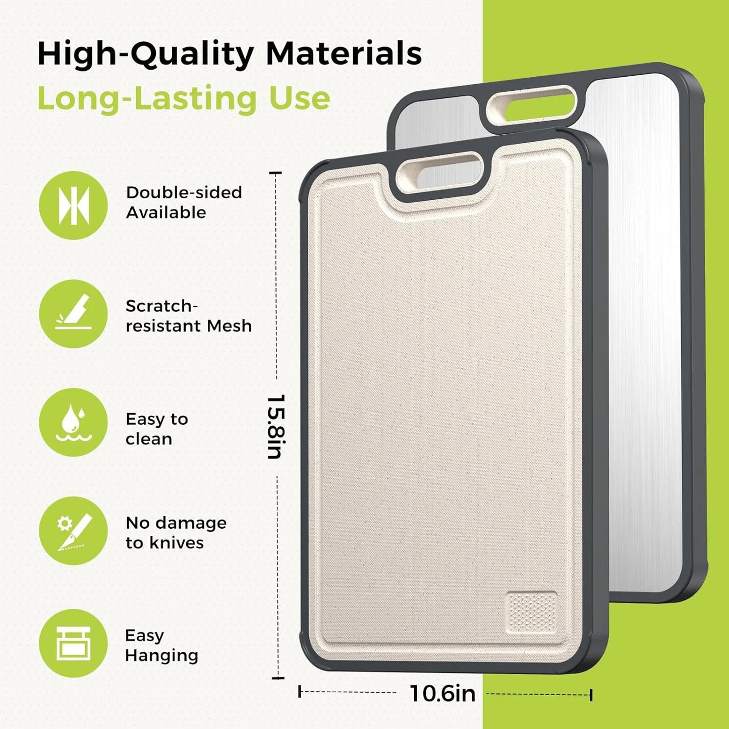 Cutting Board Double Sided Titanium Cutting Boards for Kitchen Double Sided Food Grade Pure Titanium Wheat Straw PP Easy to Clea