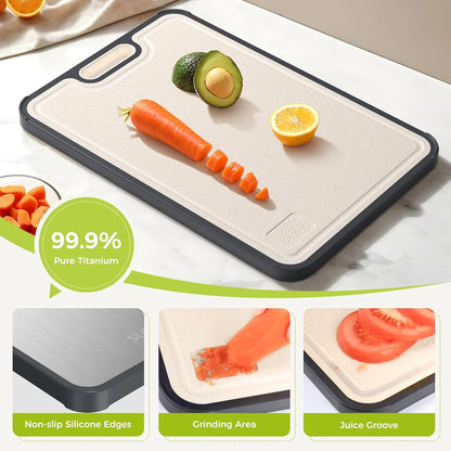 Cutting Board Double Sided Titanium Cutting Boards for Kitchen Double Sided Food Grade Pure Titanium Wheat Straw PP Easy to Clea