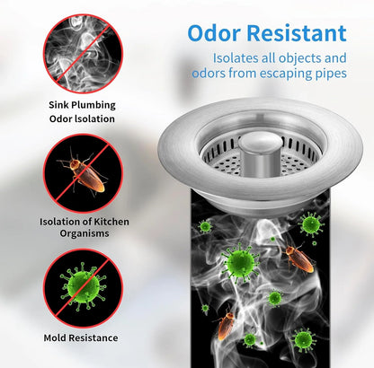 Kitchen Sink Drain Strainer Stainless Steel Pop up Sink Stopper Anti-Clogging Sink Food Catcher Basket Odor Filter Sink Plug